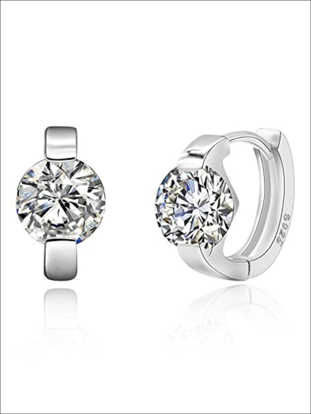 14k Gold Plated Sterling Silver Huggie Hoop Earrings with Cubic Zirconia
